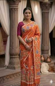 Sari indien traditionnel Bishnupuri en soie pure pour femme, avec pièce de tissu pour la blouse, idéal pour les fêtes, les mariages et les occasions festives. - Product Image 1