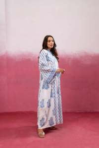 Vestido Largo Maxi Estampado Floral para Mujer, Manga Larga, Estilo Boho, Algodón, Corte Holgado, Cuello en V, Verano, Casual, Bordado a Mano, Tejido - Product Image 2