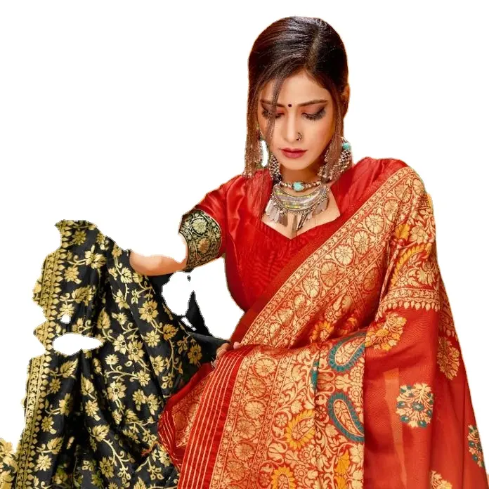 Schöne gereifte rote und blaue neueste Banarasi Weberei Seide goldene Zari Arbeit Designer Saree mit Bluse