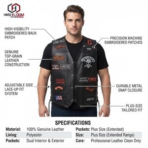 Chaleco de Motociclista para Hombre, de Cuero Genuino, Talla Grande, Bordado a Máquina - Product Image 5