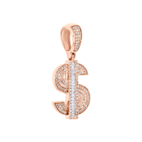 Pendentif en or rose massif 10K avec diamant taille baguette en forme de signe dollar, breloque de 1,35 po, 0,62 CT serti en canal, bijoux hip-hop pour homme à porter au quotidien