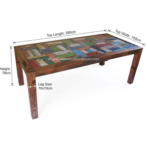 Table à manger DIVADI, modèle carré à pieds fixes, patchwork, bois de bateau recyclé, design durable, écologique, pour intérieur et extérieur - Product Image 2