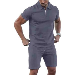 Men's <b>Polo</b> t shirts and shorts <b>zip</b> <b>up</b> style Summer Casual breathable golf wear set - Product Image 3