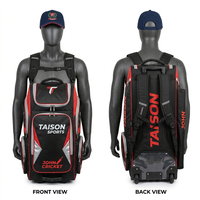Bolsa Deportiva Personalizada de Alta Resistencia, 900D Poliéster, 420 GSM, para Equipo de Cricket Masculino, Color Granate y Verde, con Base de Ruedas y Logotipo Impreso