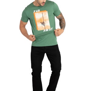 T-shirt vert à manches courtes pour homme, col rond, coupe ajustée, imprimé photo, jersey décontracté, tissu tricoté respirant - Product Image 1