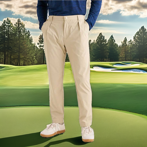 Pantalon tissé classique pour homme, couleur unie, fermeture boutonnée, coupe décontractée, vêtements de golf - Product Image 6