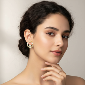 New Arrival Real Diamond <b>Stud</b> <b>Earrings</b> 14K Yellow Gold | Round Cut Halo Circle Floral Design Womens Luxury <b>Fine</b> Jewelry Gift - Product Image 1