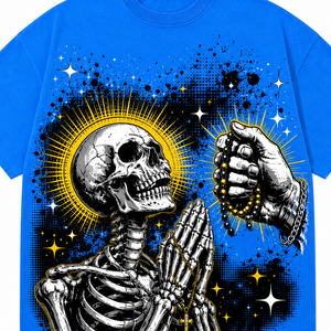 Camiseta Gráfica Azul Oversize con Estampado Digital Personalizado, Tejido Pesado 100%, Manga Corta, Cuello Redondo, Corte Regular - Product Image 4