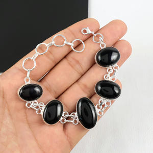 New Arrival 925 Sterling Silver Black Onyx Link <b>Bracelet</b> Handcrafted Natural Opaque Gemstone Oval <b>Stone</b> Chain <b>Bracelet</b> Jewelry - Product Image 5