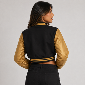 Chaqueta universitaria corta personalizada para mujer, diseñada con materiales de primera calidad, corte moderno y producción de marca privada OEM ODM - Product Image 3