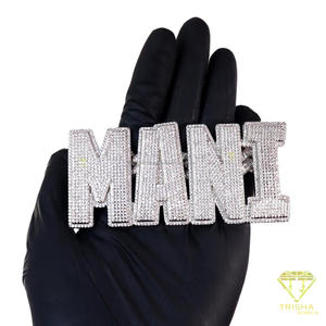 Colgante Hip Hop Personalizado de Moissanita VVS con Letra de Nombre en Baguette, Cadena de Eslabones Cubanos de Plata 925, Pasa Prueba de Diamante - Product Image 6