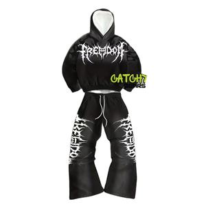 Ensemble de survêtement décontracté en coton respirant avec impression en relief pour hommes et femmes, personnalisable, style streetwear et sportswear, vente en gros OEM - Product Image 1