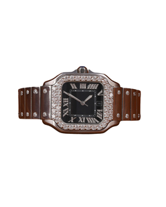 Nuevo Reloj de Cuarzo con Esfera Romana Negra y Diamantes Moissanite de Corte Redondo Blanco para Uso Profesional para Hombre - Product Image 1