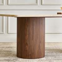 Table à manger rectangulaire moderne en teck massif avec plateau en marbre, imperméable, écologique, 6 places, design minimaliste, pieds antiques, Madera