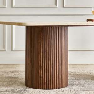 Modern Wooden Rectangle Dining Table Antique Legs Minimalist Design Stable <b>Marble</b> <b>Top</b> 6 Seater Madera Finekraft DTB034 - Product Image 4