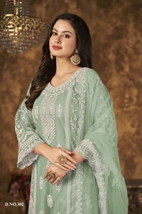 Embroidered <b>Net</b> Semi-Stitched Modern Plazzo Suit for Women-Party Wedding & Diwali Occasions - Product Image 2