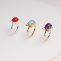 Bague Moku pour femme en pierre de lune, motif crabe, cabochon ovale, sertissage griffes, laiton plaqué or/argent, naturelle, ajustable, Glamour Océan