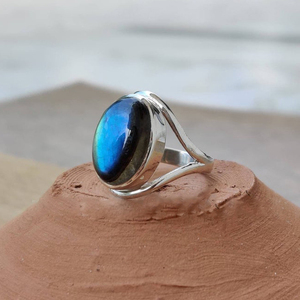 Bague en labradorite bleu feu naturel, argent sterling 925, bijou en pierre précieuse labradorite, bague de mariage, cadeau pour filles et femmes - Product Image 4