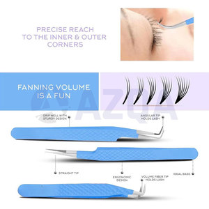 Pinces à épiler professionnelles en acier inoxydable à pointe en fibre bleue pour extensions de cils, lot de 5 pièces pour isolation et volume des cils - Product Image 2