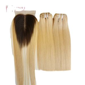 Bundles de trame de cheveux vierges vietnamiens droits avec fermeture Ombre couleur blonde souper qualité doux cheveux humains bruts HD dentelle - Product Image 3