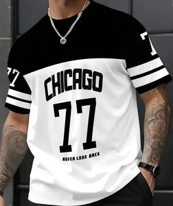 Camiseta de Moda Urbana para Hombre, de Manga Corta, Cuello Redondo, Estilo Casual, con Diseño Creativo de Números y Patrones - Product Image 3