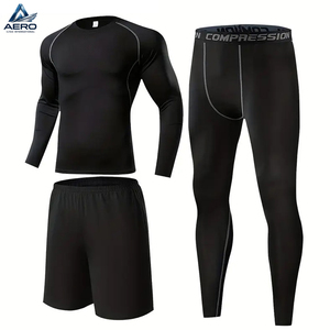 Leggings Elásticos y Pantalones Cortos de Entrenamiento, Conjunto Deportivo de 3 Piezas de Manga Larga, Transpirable, Compresión Atlética, para Gimnasio, Running y Fitness - Product Image 1
