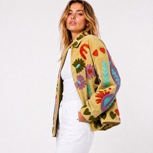 New Favourite Cotton <b>Velvet</b> Suzani Jacket Handmade Embroidered Boho Kimono <b>Coat</b> For <b>Women</b> Folk Art Spring Jacket Gift for Her - Product Image 4