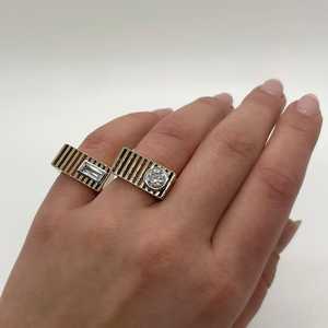 Wholesale 1 Carat Cushion Cut Lab Diamond Wide <b>Gold</b> <b>Ring</b> 10k 14k 18k Bold Cage Band Jewelry Manufacturer Custom F VS Bezel <b>Set</b> - Product Image 2