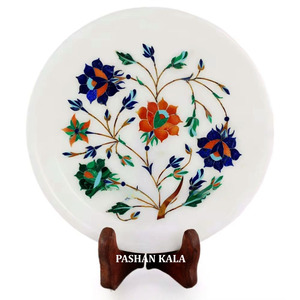 Decorative Round Shape Flower Inlay Work Decorative Plate For Home Decoration And Gift Purpose Handmade Beautiful Gift Plates. - Product Image 1