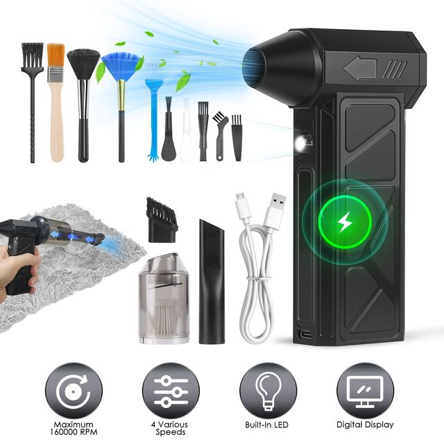 1pc High-Speed LED Light Vacuum Cleaner Compressed Air Duster for PC Keyboard Cleaning Rechargeable Max 160000RPM Speed