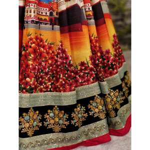 Lehenga Choli de mariage en soie à imprimé numérique multicolore Sabyasachi - Product Image 2