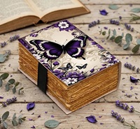 Carnet en cuir violet à motifs papillons, 200 feuilles, style vintage, fait main, pour aquarelle et écriture, par Herb Heritage