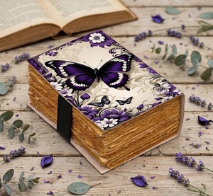 Diario de Cuero con Mariposas Moradas, 200 Hojas, Cuaderno Vintage con Diseño Floral Acuarela, Hecho a Mano por Herb Heritage - Product Image 4