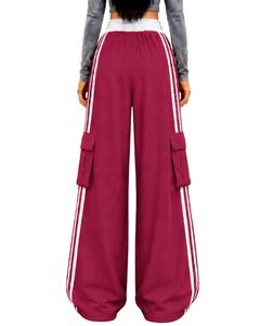 Pantalones Deportivos de Mujer Talla Grande Color Rosa Fucsia, Cintura Media, Pierna Recta, con Cordón, Estilo Casual, Holgados, con Bolsillos - Product Image 2