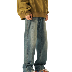 Customized Casual <b>High</b> <b>Waist</b> <b>Jeans</b> Wide Leg Men Street Wear Hip Hop Men Sand Washed Baggy <b>Jeans</b> - Product Image 3