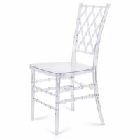 Chaise de mariage Chiavari en résine acrylique transparente en plastique de luxe, fonction démontable pour les événements d'hôtel, les banquets, les fêtes