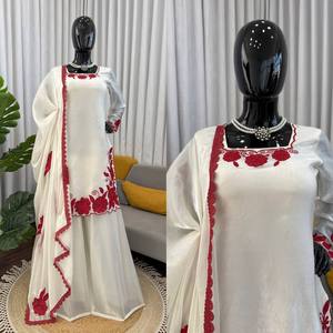 Traje Kurti de Seda para Mujer de la Mejor Calidad con Palazzo y Dupatta de Seda para Eventos Especiales o Sangeet, para Exportación - Product Image 3