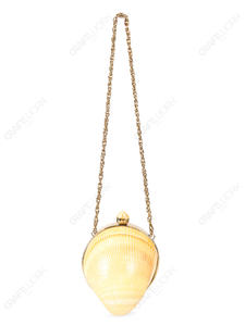 Pochette en coquille de palourde dorée, sac de soirée en coquillage naturel en forme d'éventail avec cadre doré, sac à main de luxe pour export OEM - Product Image 5