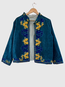 Blouson en velours brodé à la main, motif géométrique, manches longues, col mandarin, style automne pour adulte - Product Image 1
