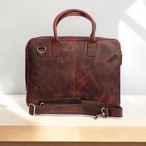 Best Selling Genuine Leather Men's Office Use Laptop <b>Bags</b> & Case Polish Brown Color With Handles Customizable Designs - Product Image 2