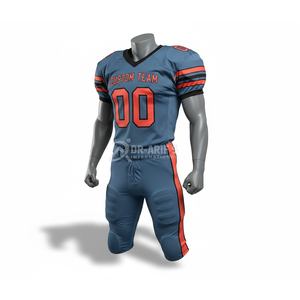 Custom Team American Football Jersey Set Blue <b>Red</b> Sublimated V-Neck Short Sleeve Moisture Wicking Mesh Elastic Waist - Product Image 2
