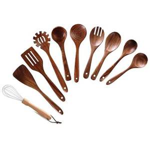 Ensemble de cuillères de cuisine en bois durables avec spatule, louche et cuillère de service pour la cuisine à domicile - Product Image 1