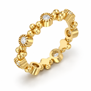 Bague Éternité Sept Perles Granulées Vintage en Or Jaune 14K avec Diamants de Laboratoire, Bijoux Personnalisés OEM - Product Image 1