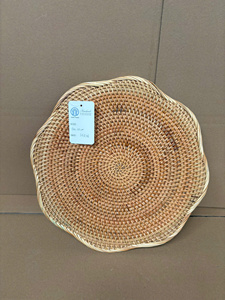 Handwoven <b>Round</b> <b>Placemat</b> with Scalloped Edge Natural Rattan Table Mat Decorative Dining <b>Placemat</b> Eco Friendly Tableware Boho - Product Image 5