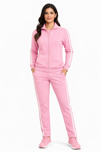 ชุดวอร์มสีชมพูพรีเมียมสำหรับผู้หญิง – เสื้อแจ็คเก็ตซิปยาวมีสไตล์พร้อมกางเกงวอร์มเข้าชุด - Product Image 1