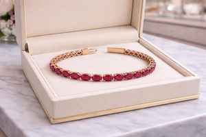 สร้อยข้อมือชาร์มทับทิมธรรมชาติทรงรี เงินแท้ 925 ชุบทอง 14K ระดับ VS1 หรูหรา ของขวัญสำหรับผู้หญิง - Product Image 6