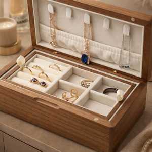 Eco Friendly Solid Wood Jewelry Organizer Box Multi Layer Jewelry Display Tray for Rings Earrings Bracelets Necklaces <b>storage</b> - Product Image 4