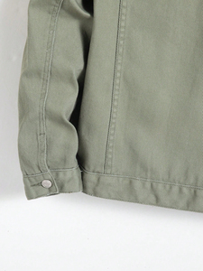 Unisex Olive Green Denim Trucker Jacket Single Breasted Button Turn Down Collar <b>Spring</b> <b>Coat</b> - Product Image 2
