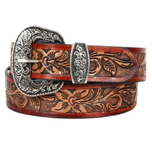 เข็มขัดหนังคาวบอยสำหรับผู้ชายแบบตะวันตกพร้อมหัวเข็มขัดทองเหลือง - Product Image 2