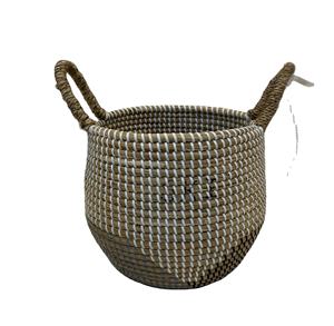 ตะกร้าทรงกลมจากหญ้าทะเล ดีไซน์หรูหราทันสมัย เป็นมิตรกับสิ่งแวดล้อม ขนาดใหญ่ (L) และขนาดเล็ก (S) สำหรับจัดเก็บอเนกประสงค์ - Product Image 1